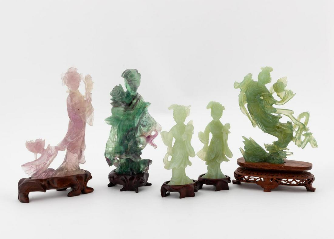 5 PC QUARTZ & HARDSTONE CARVED GUANYIN FIGURES (1 of 6)