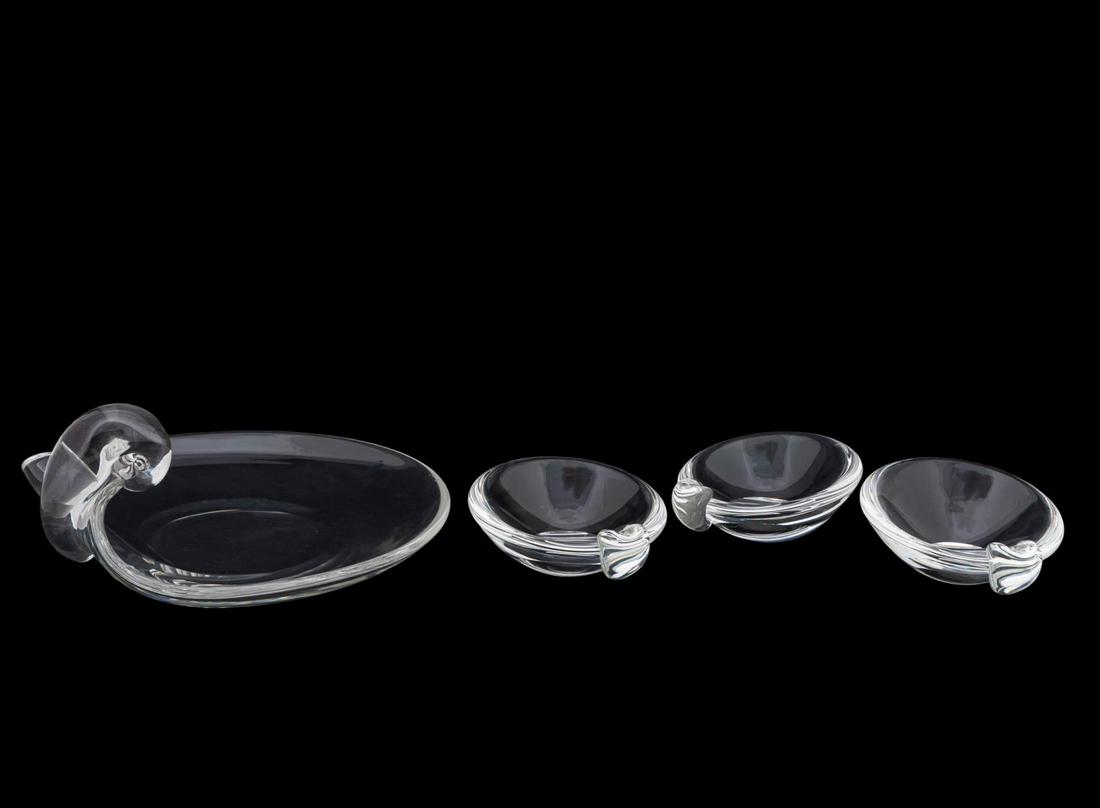 4 PC STEUBEN COLORLESS SCROLL BOWL GROUP (1 of 8)