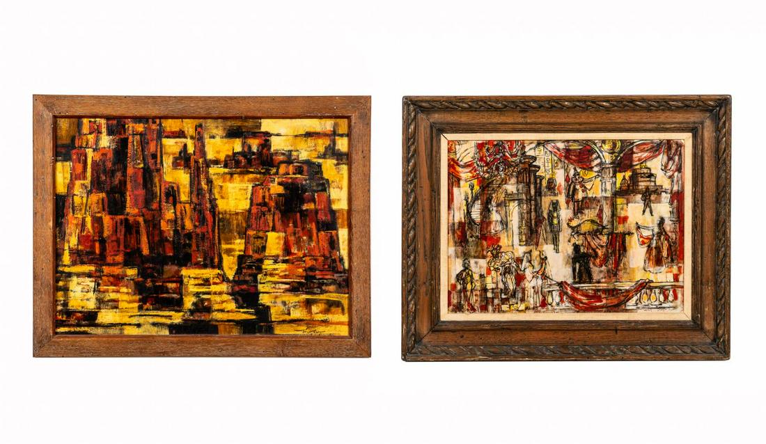 2 PCS, JOEL REEVES MID CENTURY MODERN PAINTINGS (1 of 6)