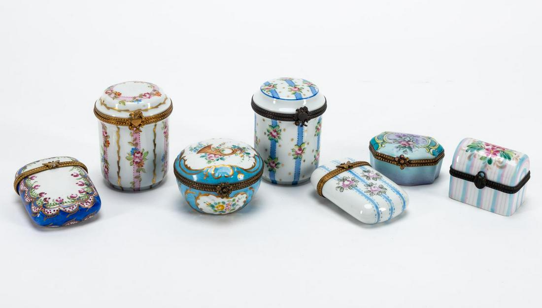 7 PIECES, LIMOGES BLUE AND WHITE FLORAL BOXES (1 of 9)