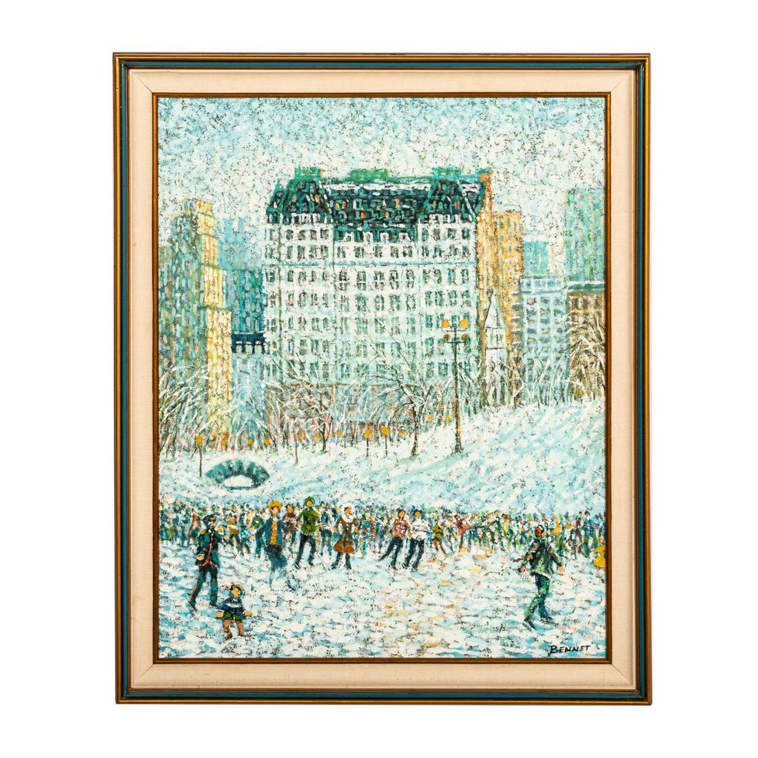 ROBERT BENNET, NEW YORK WINTER SCENE, OIL PAINTING (1 of 4)