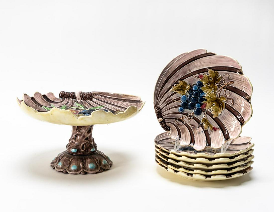 STEIDL MAJOLICA SHELL-FORM DESSERT SERVICE, 7PCS (1 of 6)