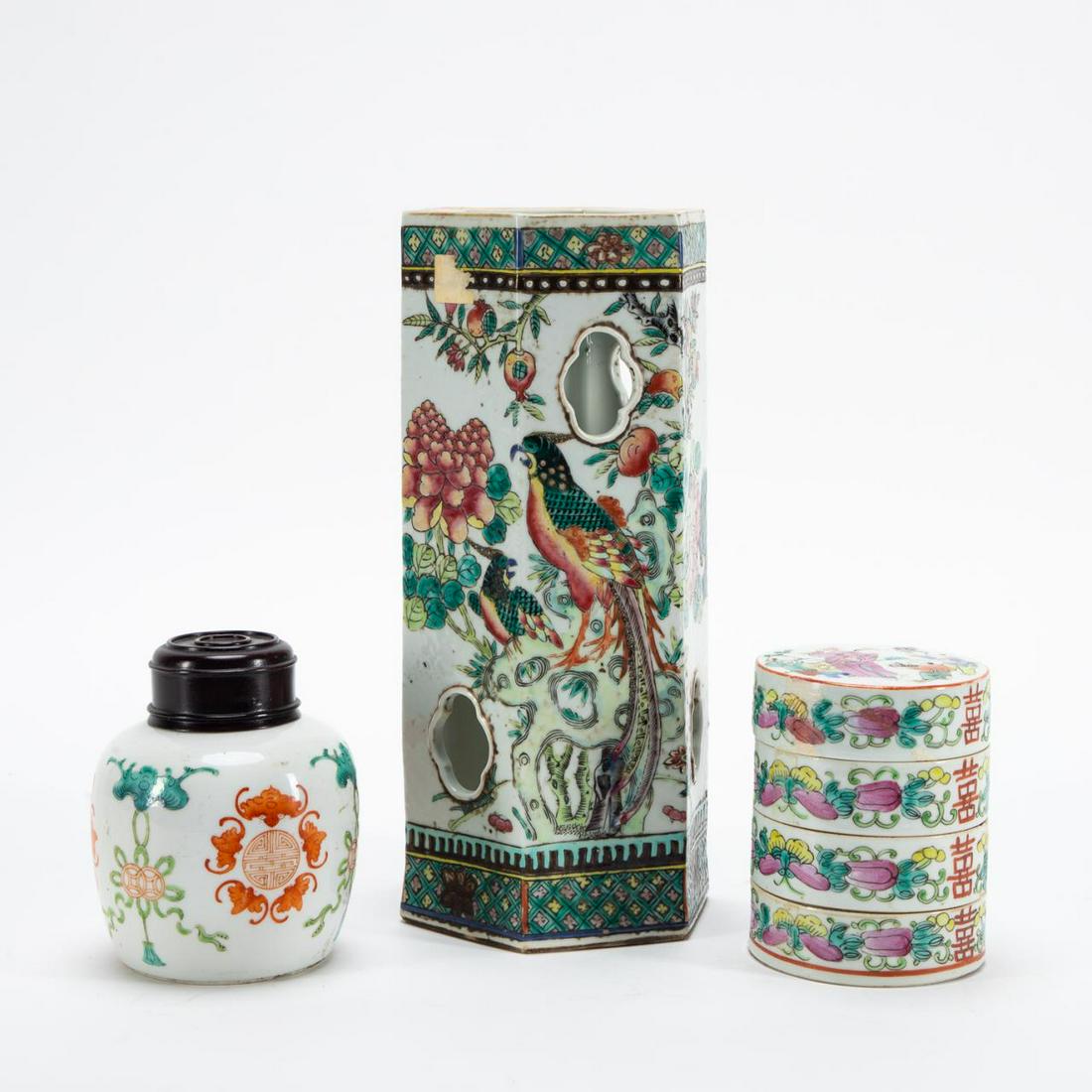 GROUP 3 FAMILLE ROSE PORCELAIN TABLETOP OBJECTS (1 of 8)