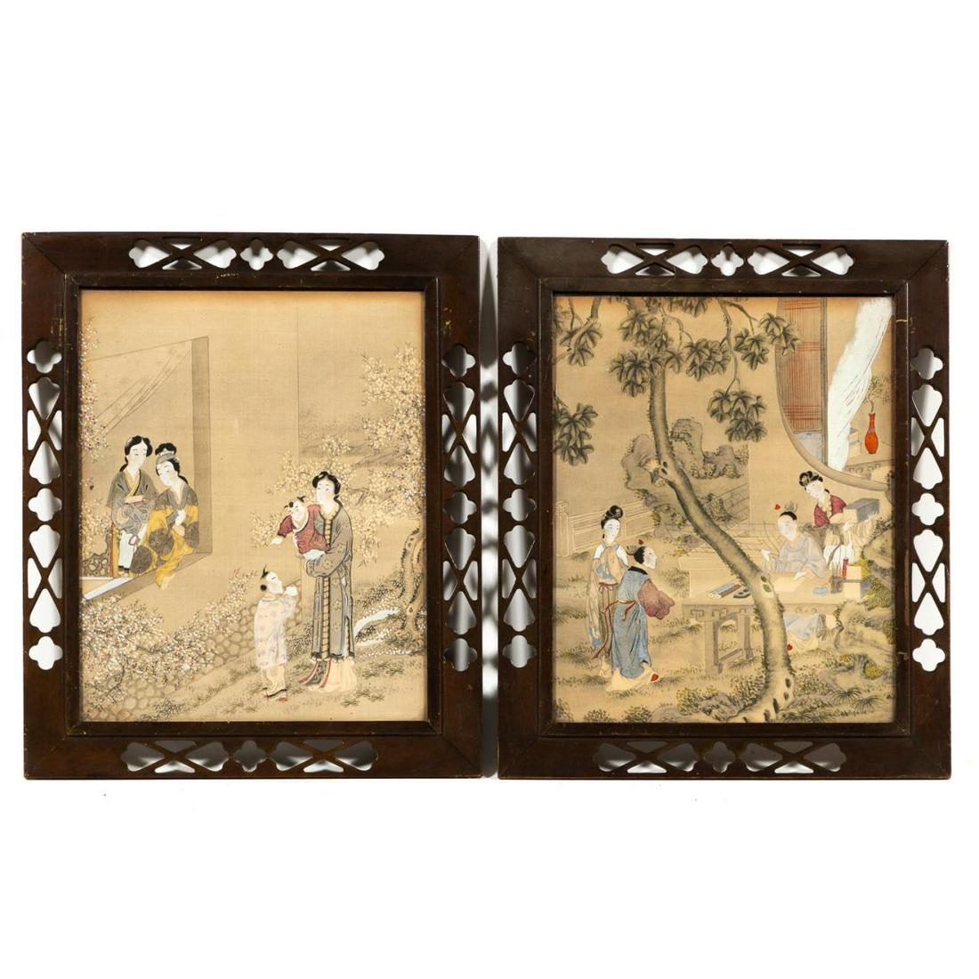 PR, CHINESE SILK LANDSCAPE PAINTINGS, FRAMED ALIKE (1 of 3)