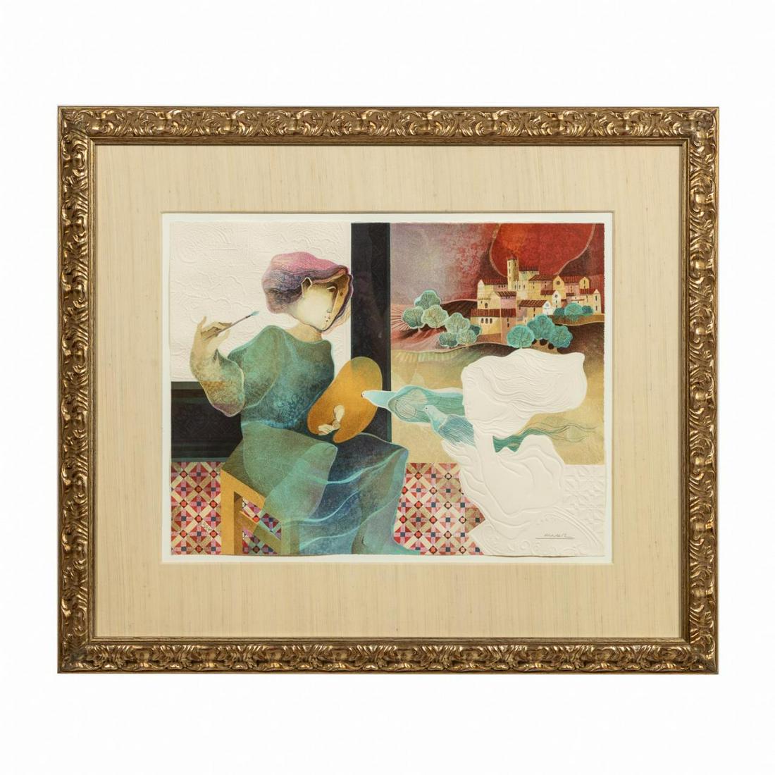 ALVAR EMBOSSED LITHOGRAPH, ARTIST & WINDOW, FRAMED (1 of 5)