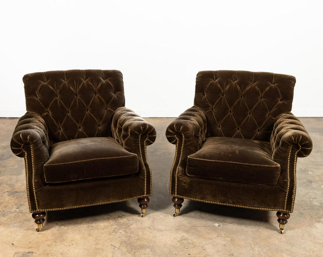 PR EDWARD FERRELL DARK GREEN TUFTED CLUB CHAIRS (1 of 6)