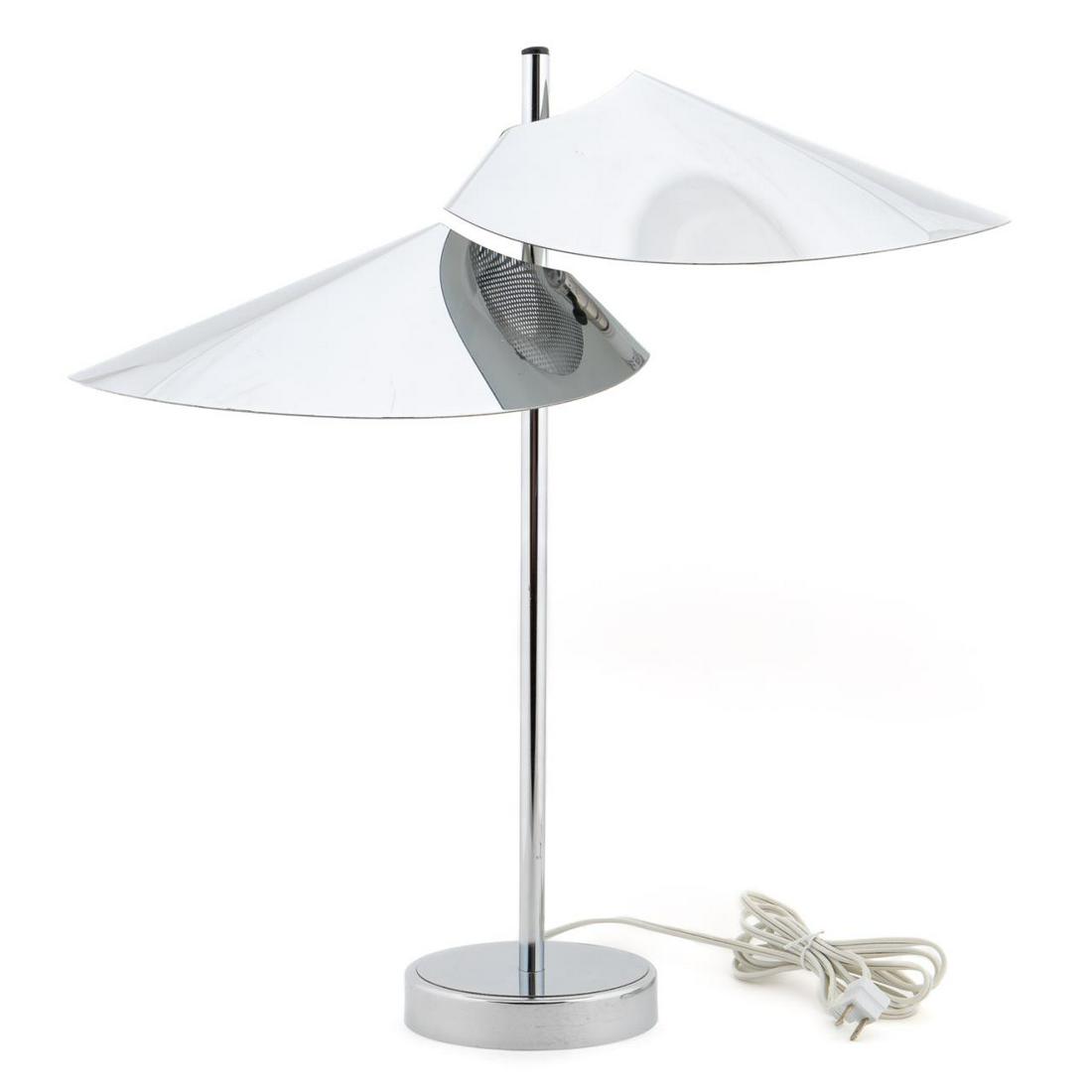 C. JERE, 1977 CHROME "VISOR" TWO-LIGHT TABLE LAMP (1 of 8)
