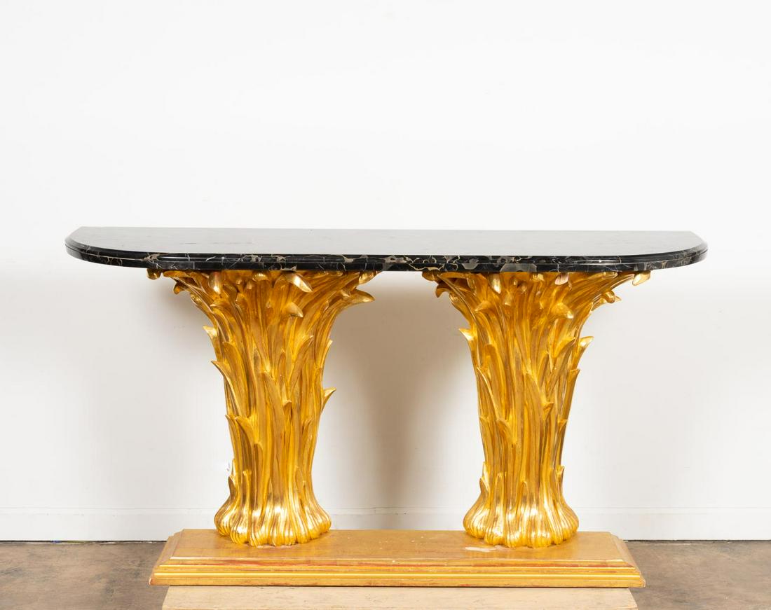 HOLLYWOOD REGENCY-STYLE MARBLE & GILT PALM CONSOLE (1 of 6)