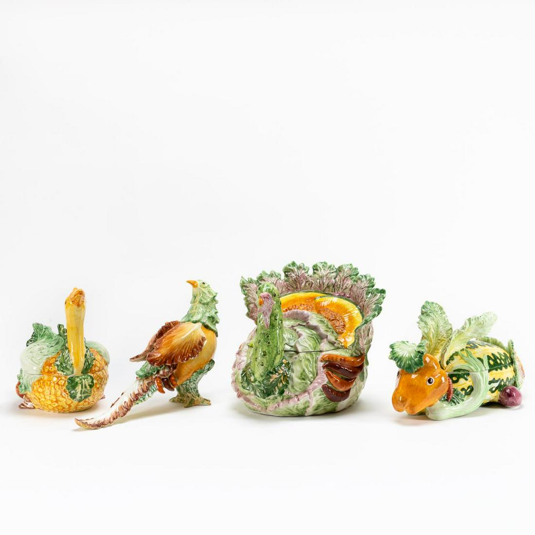 4 PCS, NEIMAN MARCUS MAJOLICA ANIMAL TUREENS (1 of 9)