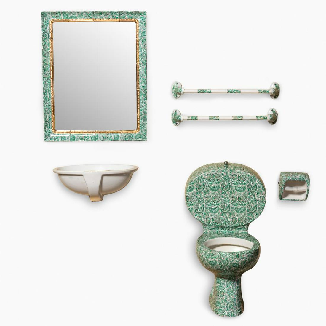 RICHARD GINORI GREEN PAISLEY BATH FIXTURES, 20PC (1 of 9)