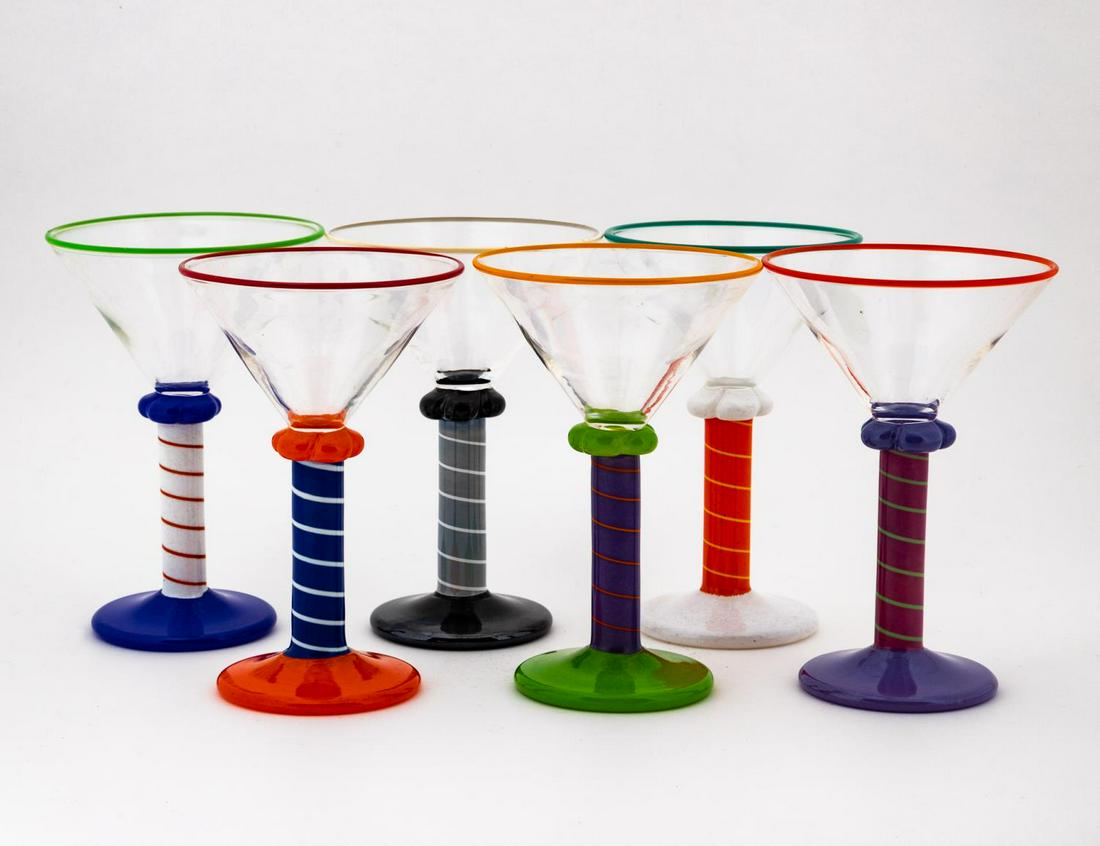 SET OF 6 MICHAEL JAROSS ART GLASS MARTINI GLASSES (0507) on Jan 15