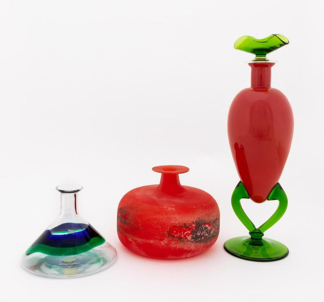 3 PIECES MURANO STUDIO ART GLASS VASES AND BOTTLES (1 of 9)