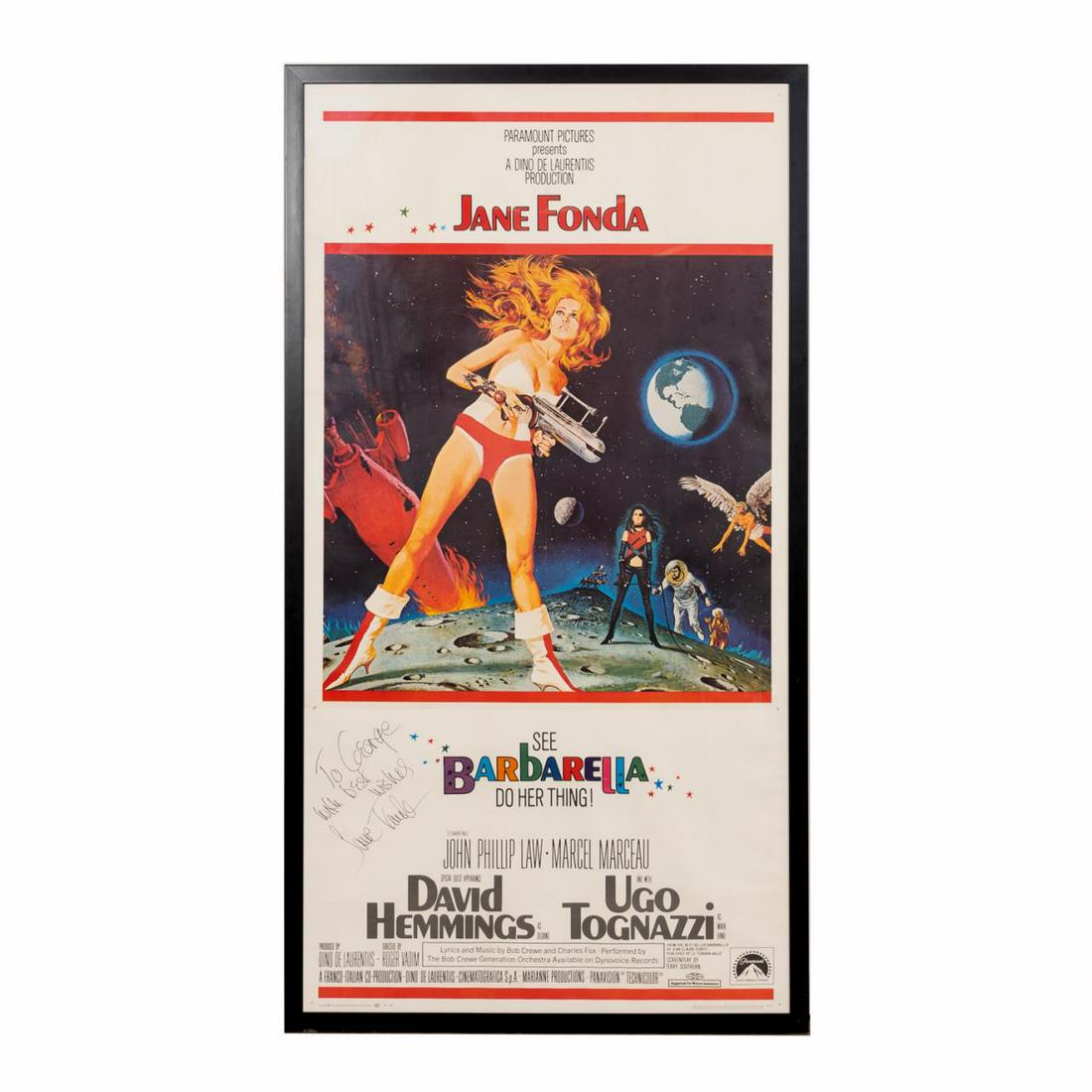 BARBARELLA MOVIE POST SIGNED BY JANE FONDA, FRAMED (1 of 8)