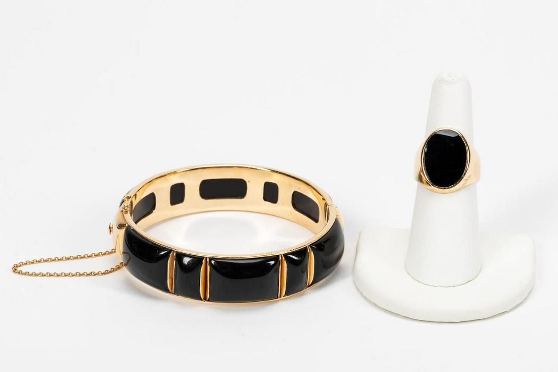 2PC, 14K GOLD & BLACK JADE BRACELET & ONYX RING (1 of 10)