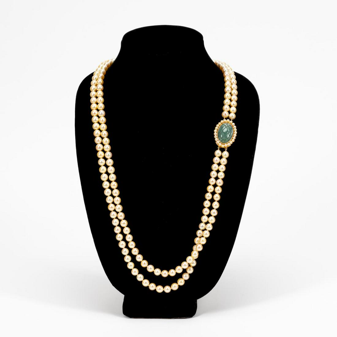 MING'S HAWAII PEARL STRANDED NECKLACE, JADE CLASP (1 of 7)