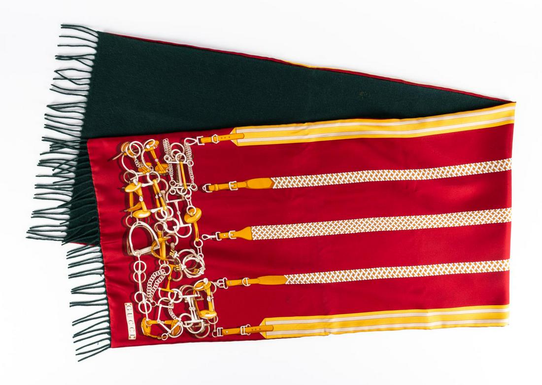 GUCCI WOOL LINED RED & GOLD BELT MOTIF SILK SHAWL (1 of 5)