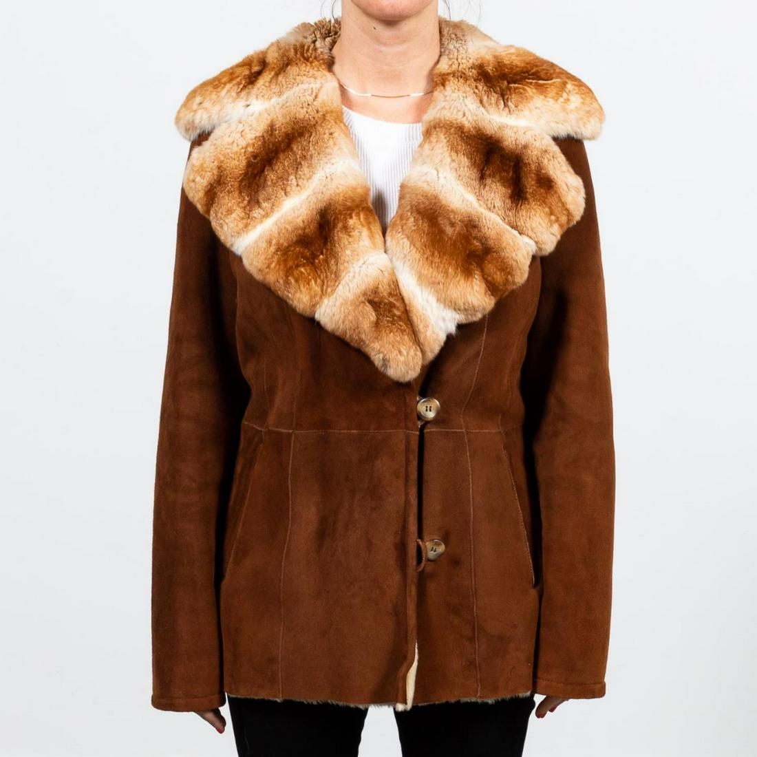 COGNAC SUEDE, CHINCHILLA & SHEARLING LADIES JACKET (1 of 8)