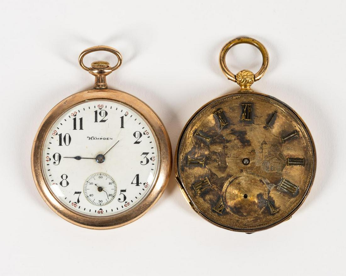 TWO GOLD FILLED OPEN FACE POCKET WATCHES (1 of 8)