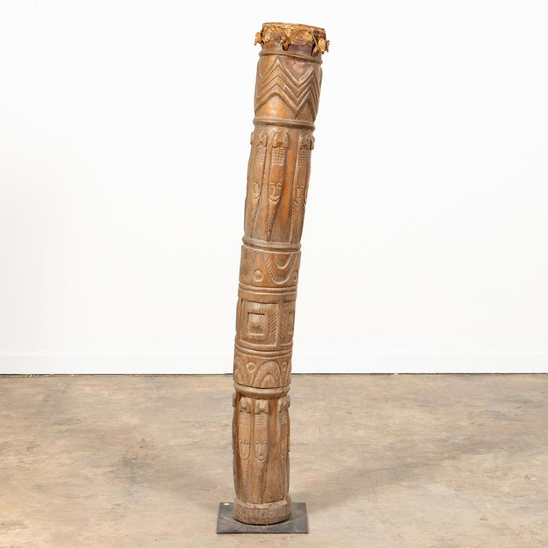 20TH C. IVORY COAST CARVED WOOD CEREMONIAL DRUM (1 of 7)