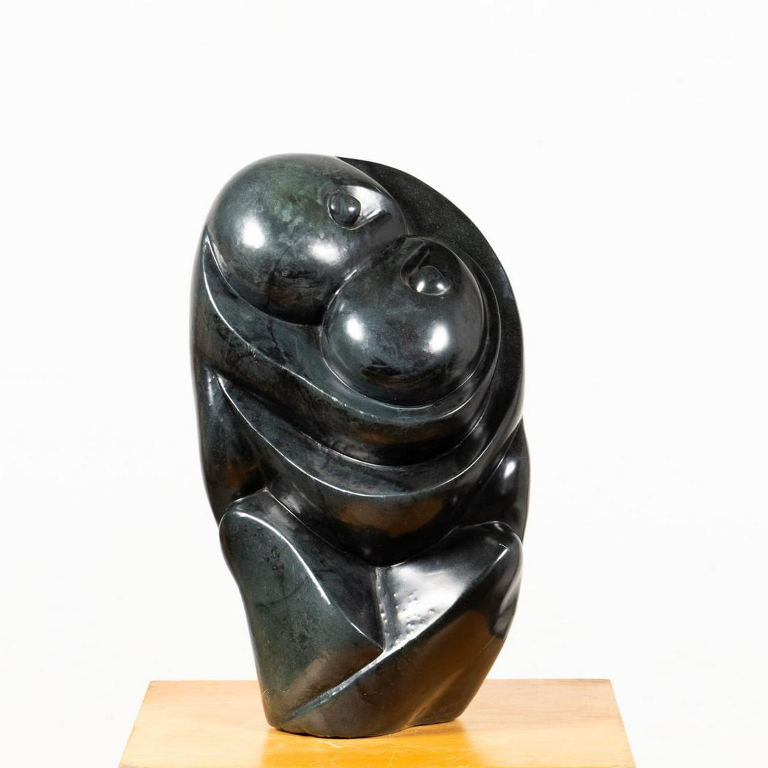 AFRICAN MOTHER & CHILD SHONA BLACK STONE SCULPTURE (1 of 6)