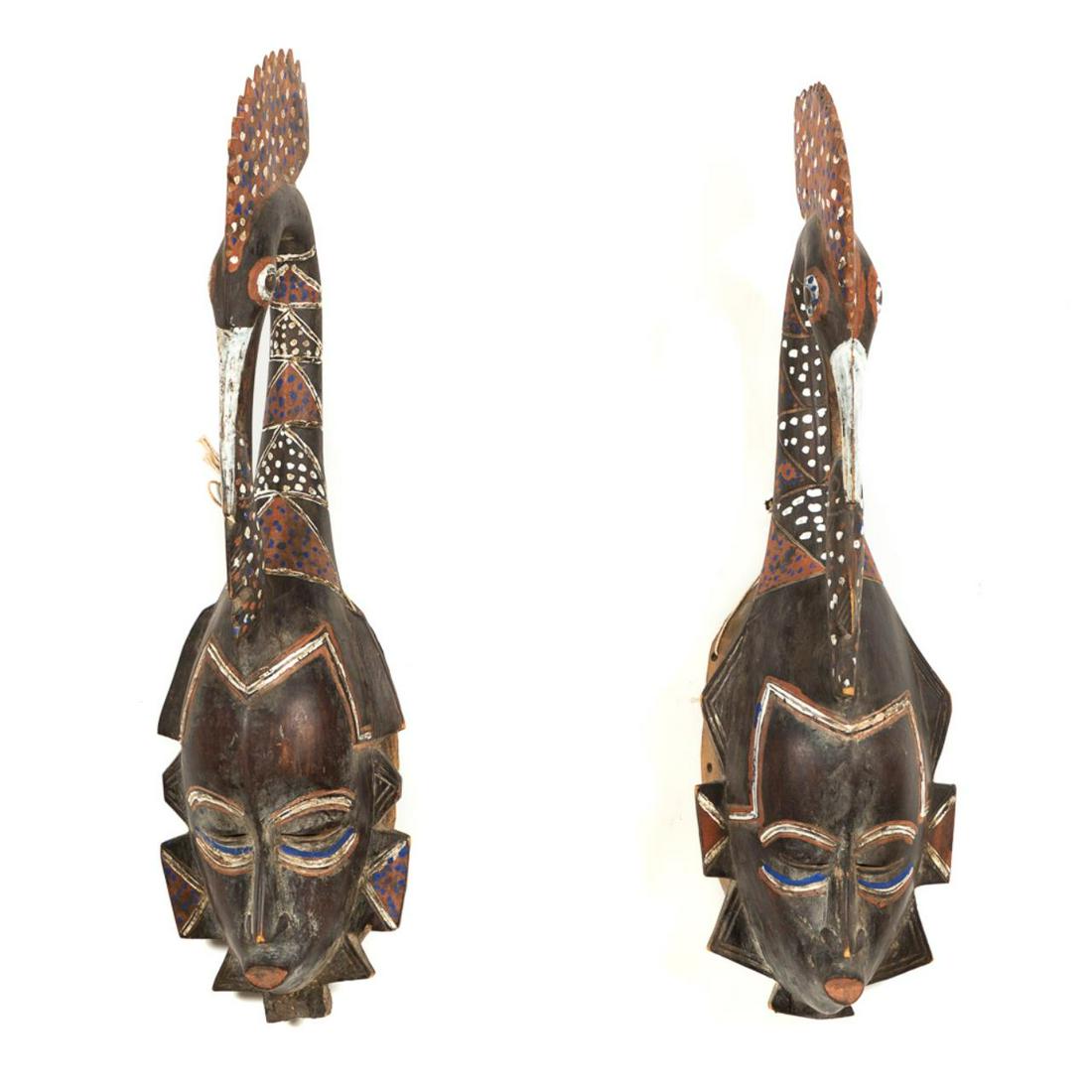 PAIR, AFRICAN COTE D'IVOIRE POLYCHROME MASKS (1 of 5)