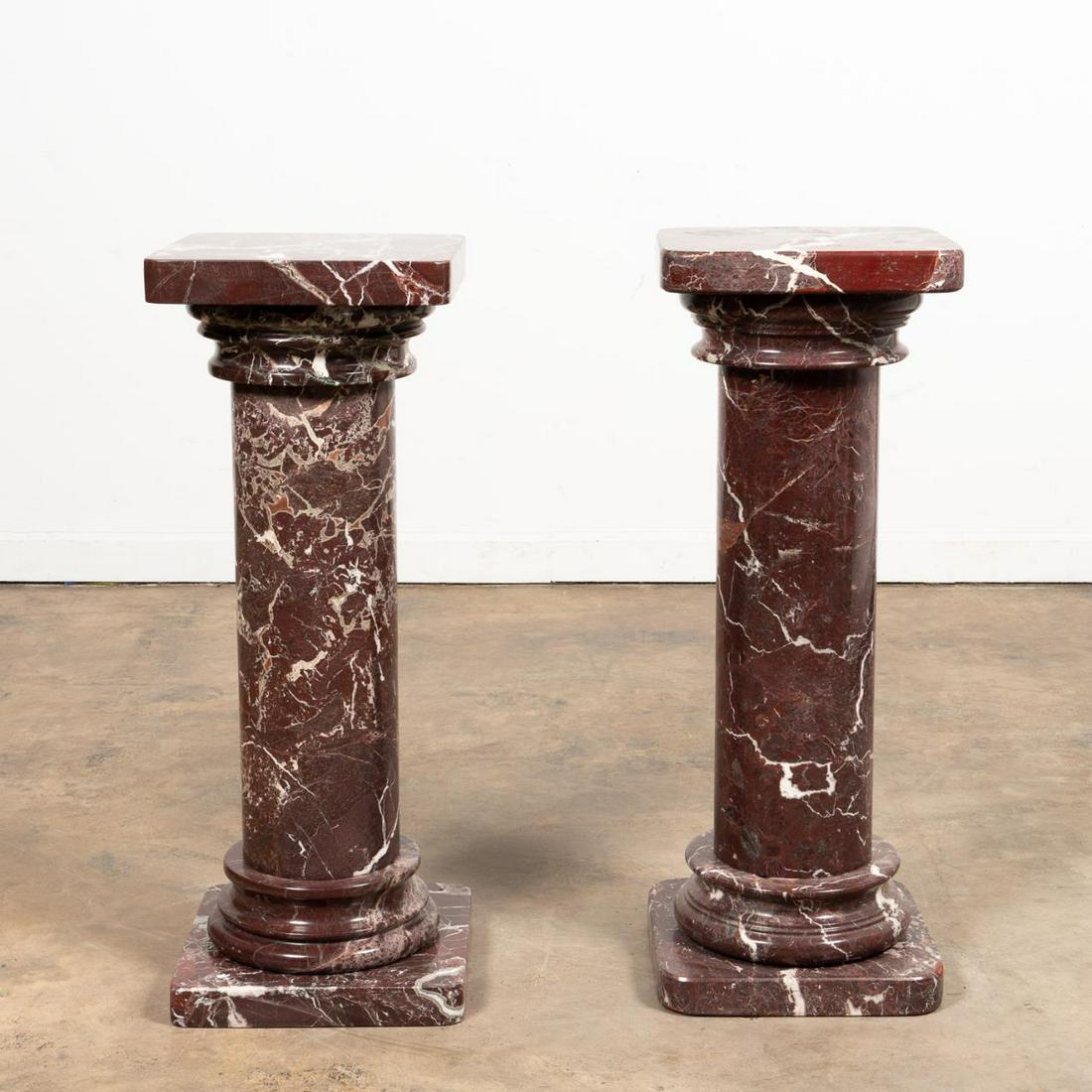 PAIR, ROSSO LEVANTO MARBLE COLUMN PEDESTALS (1 of 5)