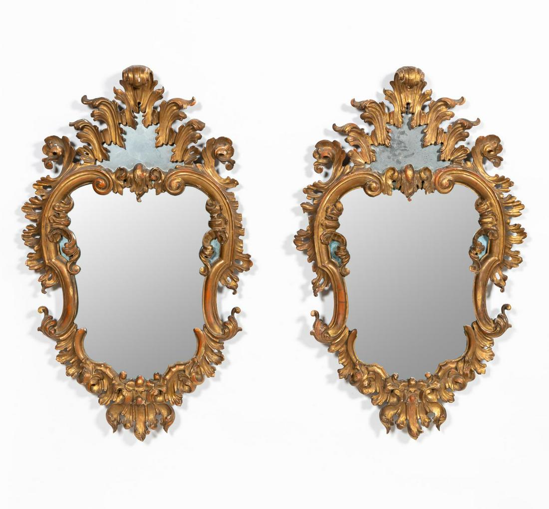PAIR, ITALIAN BAROQUE-STYLE GILTWOOD MIRRORS (1 of 6)