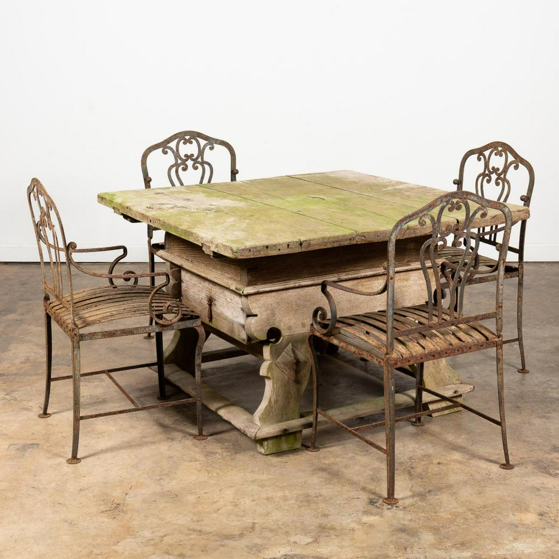 FOUR FRENCH IRON CHAIRS & CONTINENTAL TAVERN TABLE (1 of 8)