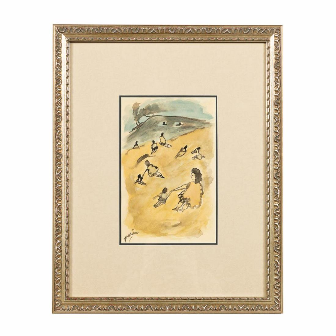 JULES PASCIN, BEACH LANDSCAPE WITH FIGURES, FRAMED (1 of 3)