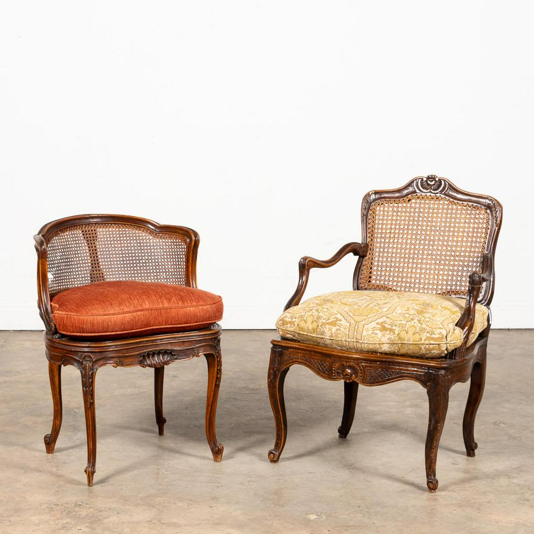 REGENCE-STYLE & LOUIS XV-STYLE CANED CHAIRS, 2PC (1 of 7)