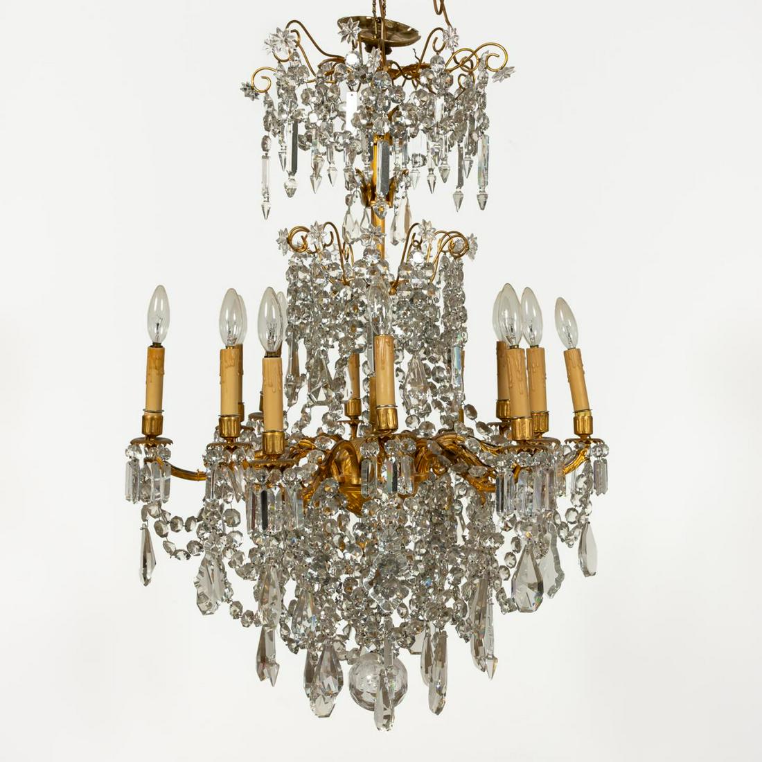 LOUIS XVI STYLE GILT & CRYSTAL 12 LIGHT CHANDELIER (1 of 7)