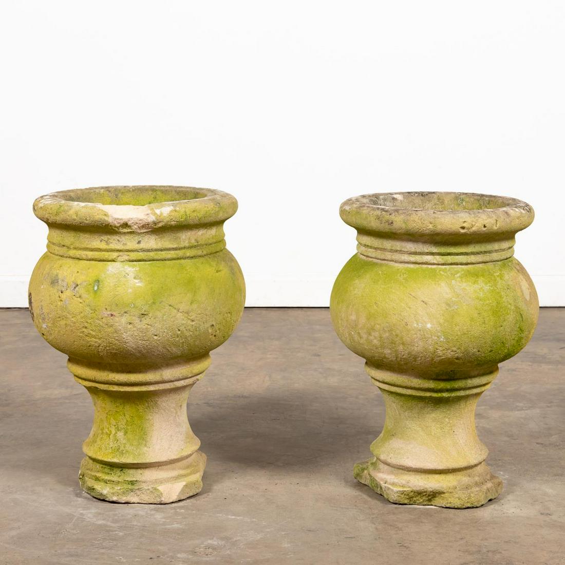 PAIR OF FRENCH CARVED STONE GARDEN URNS (1 of 7)