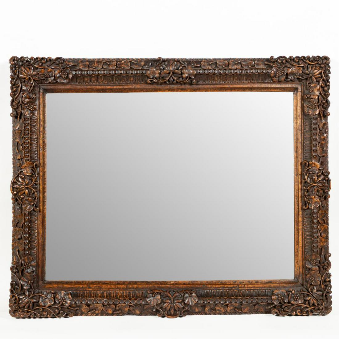 19TH C. FOLIATE CARVED WALNUT MIRROR (1 of 5)