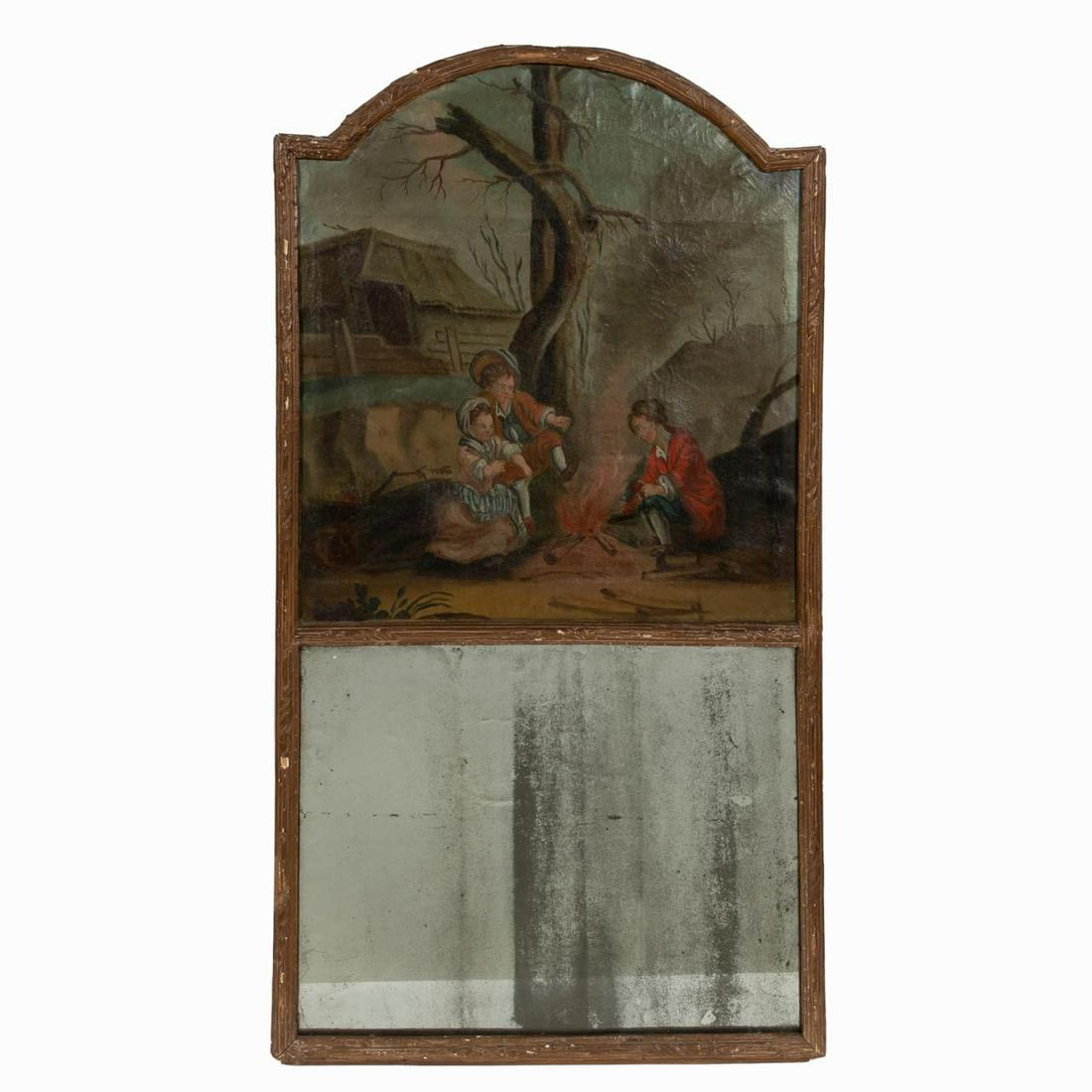 FRENCH TRUMEAU MIRROR WITH GENRE SCENE PAINTING (1 of 6)