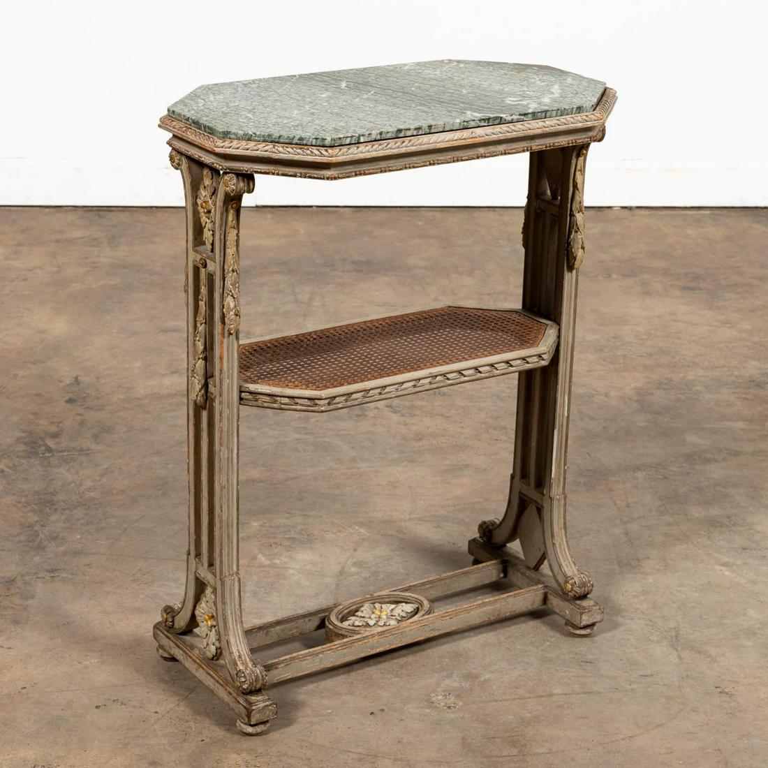 FRENCH MARBLE TOP & PARCEL GILT PAINTED SIDE TABLE (1 of 6)