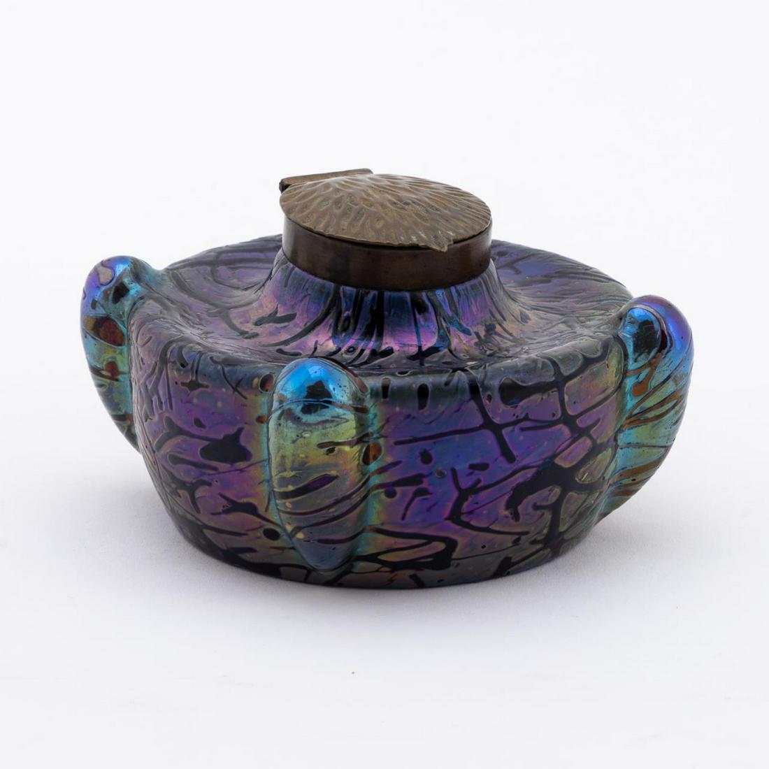 ART NOUVEAU IRIDESCENT GLASS INKWELL, C. 1905 (1 of 5)