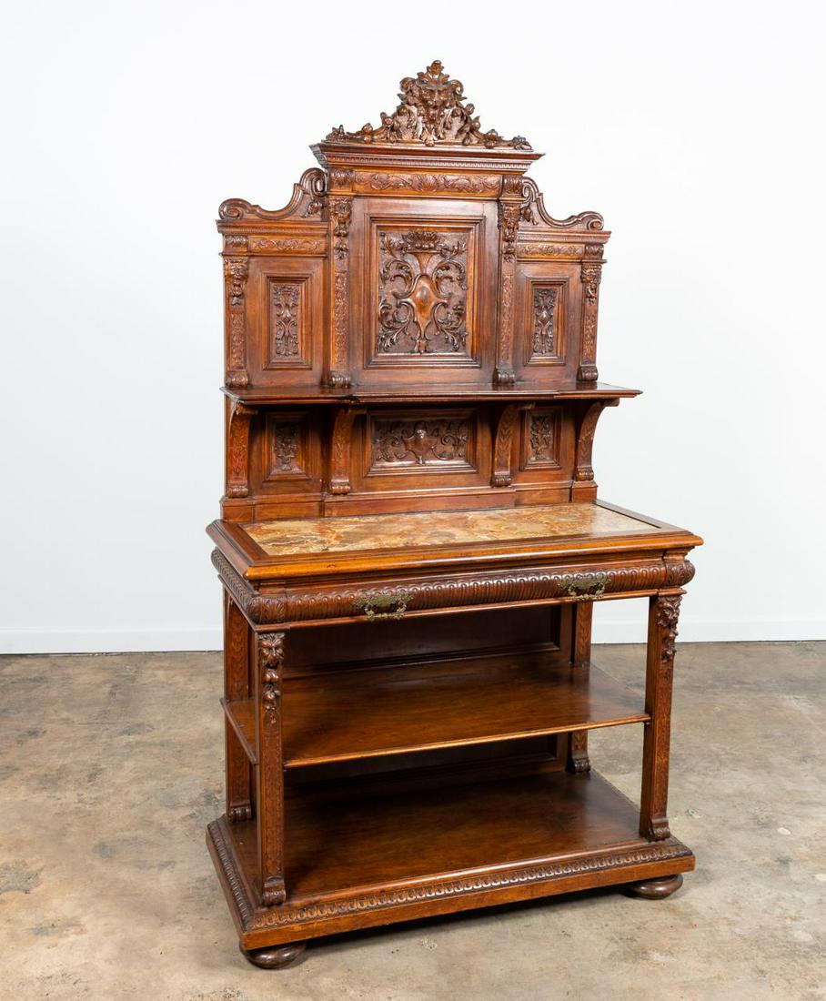 19TH C. HENRI II-STYLE MARBLE TOP WALNUT SERVER (1 of 7)