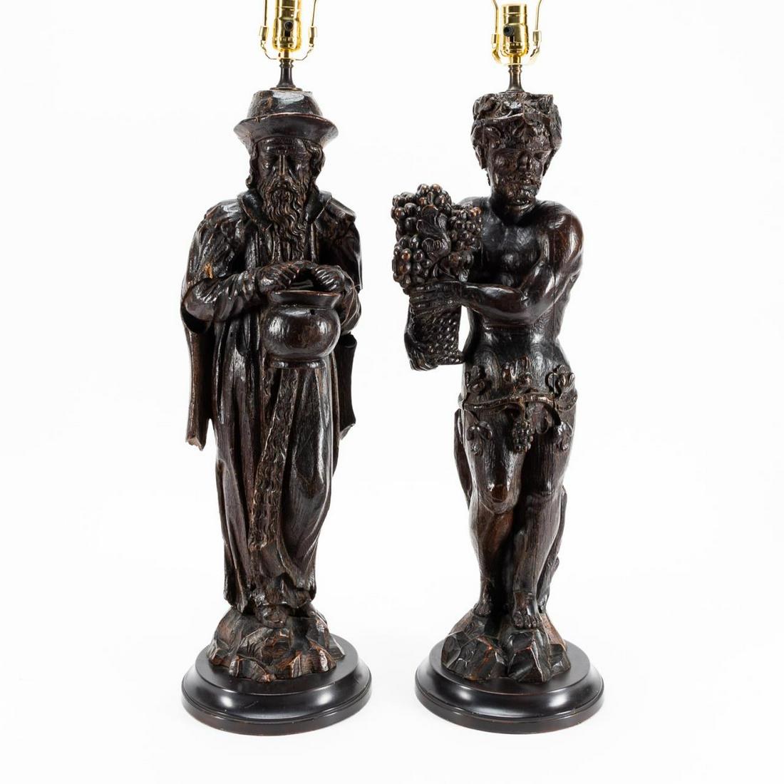 PAIR OF CONTINENTAL FIGURAL CARVED WOOD LAMPS (1 of 6)