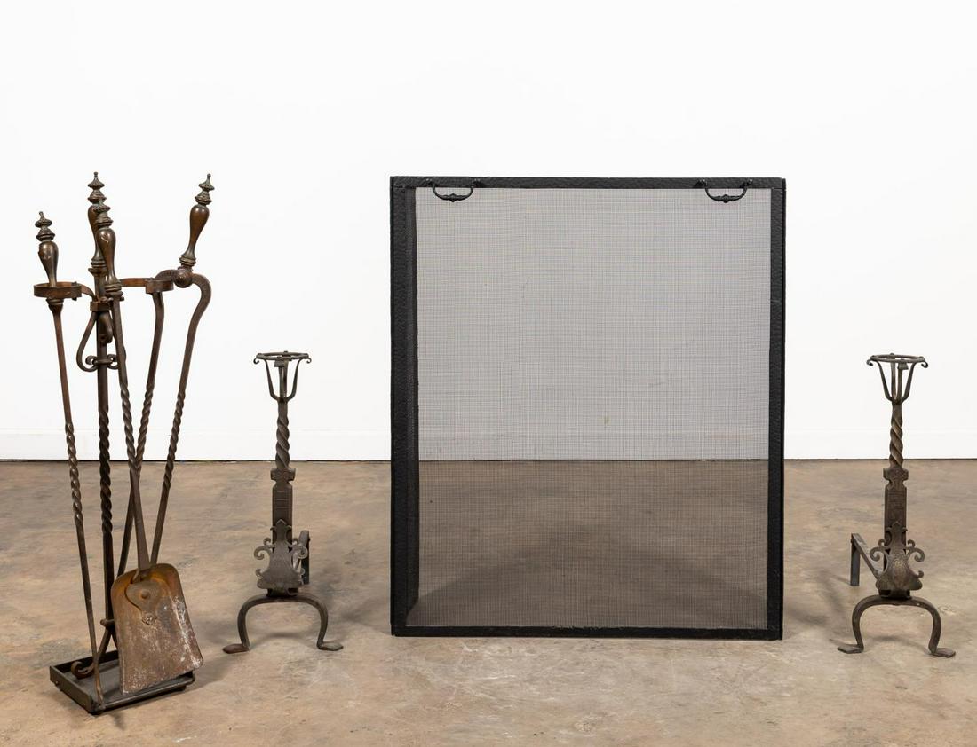 7 PC GROUP OF ANTIQUE IRON FIREPLACE ACCESSORIES (1 of 6)