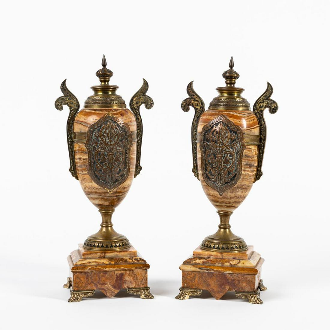 PAIR, MARBLE GARNITURE URNS (1 of 5)