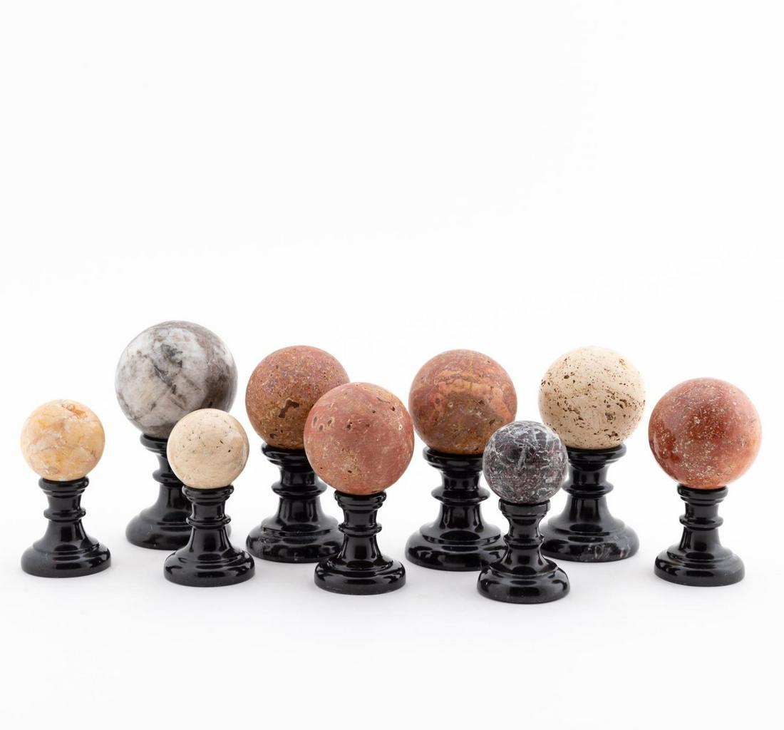 18 PCS, MARBLE ORBS AND BLACK MARBLE STANDS (1 of 5)