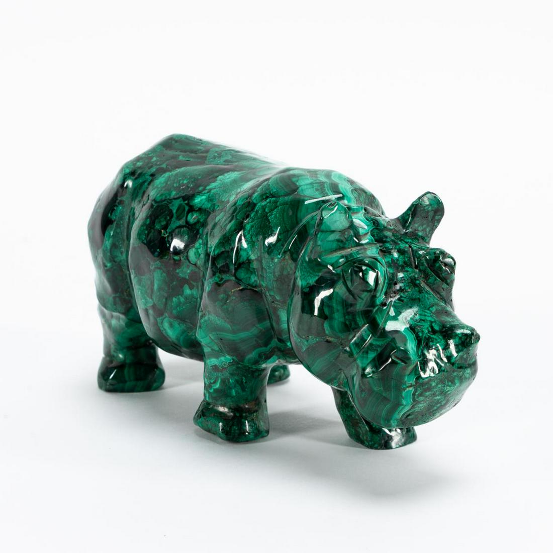 CARVED MALACHITE HIPPOPOTAMUS FIGURE (1 of 5)