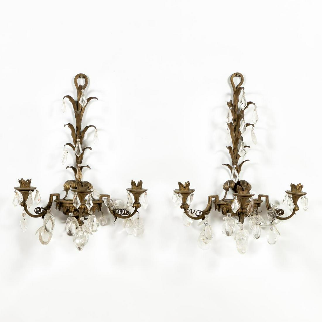 PAIR GILT METAL AND ROCK CRYSTAL PRISM SCONCES (1 of 6)