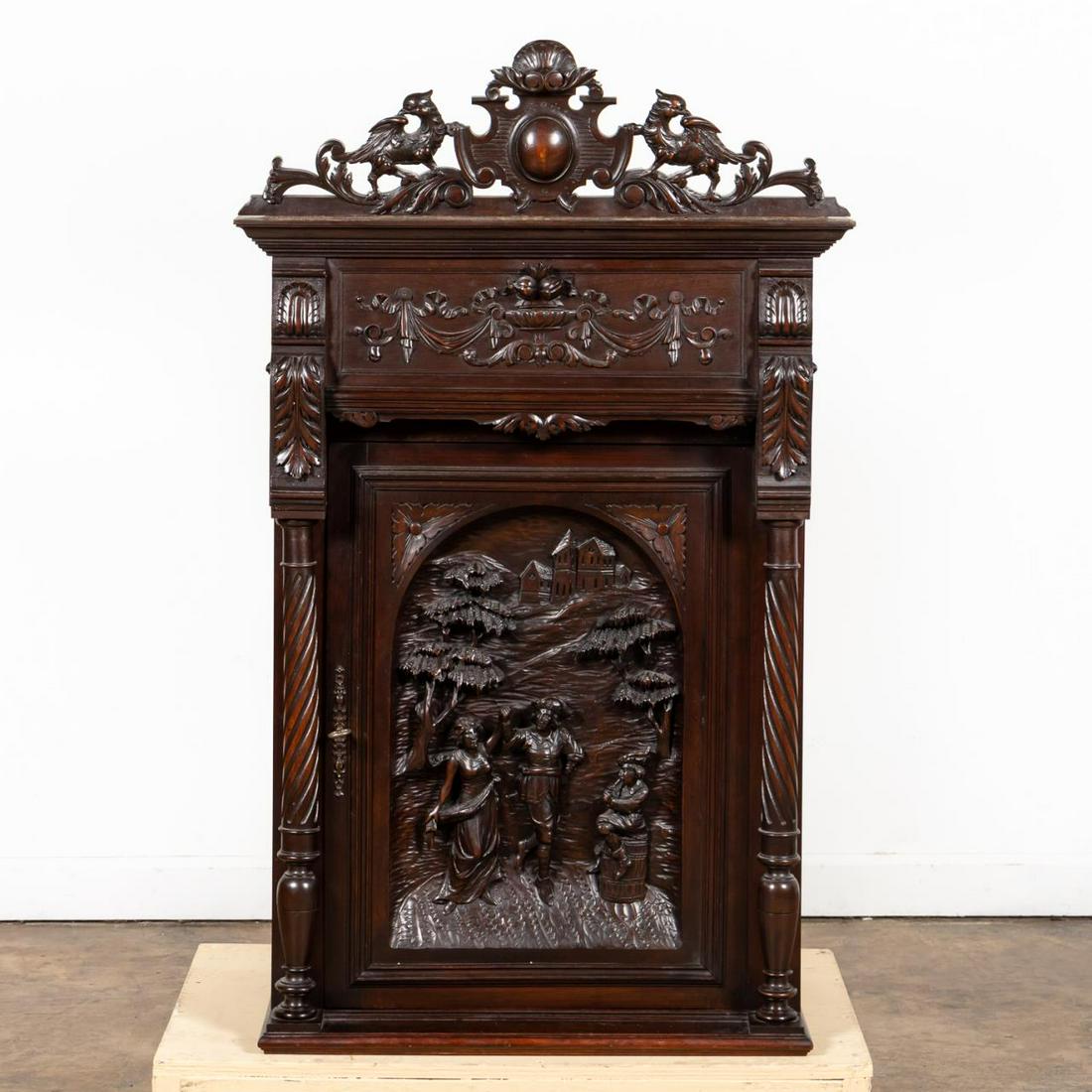19TH C. FIGURAL CARVED WALNUT CABINET (1 of 9)