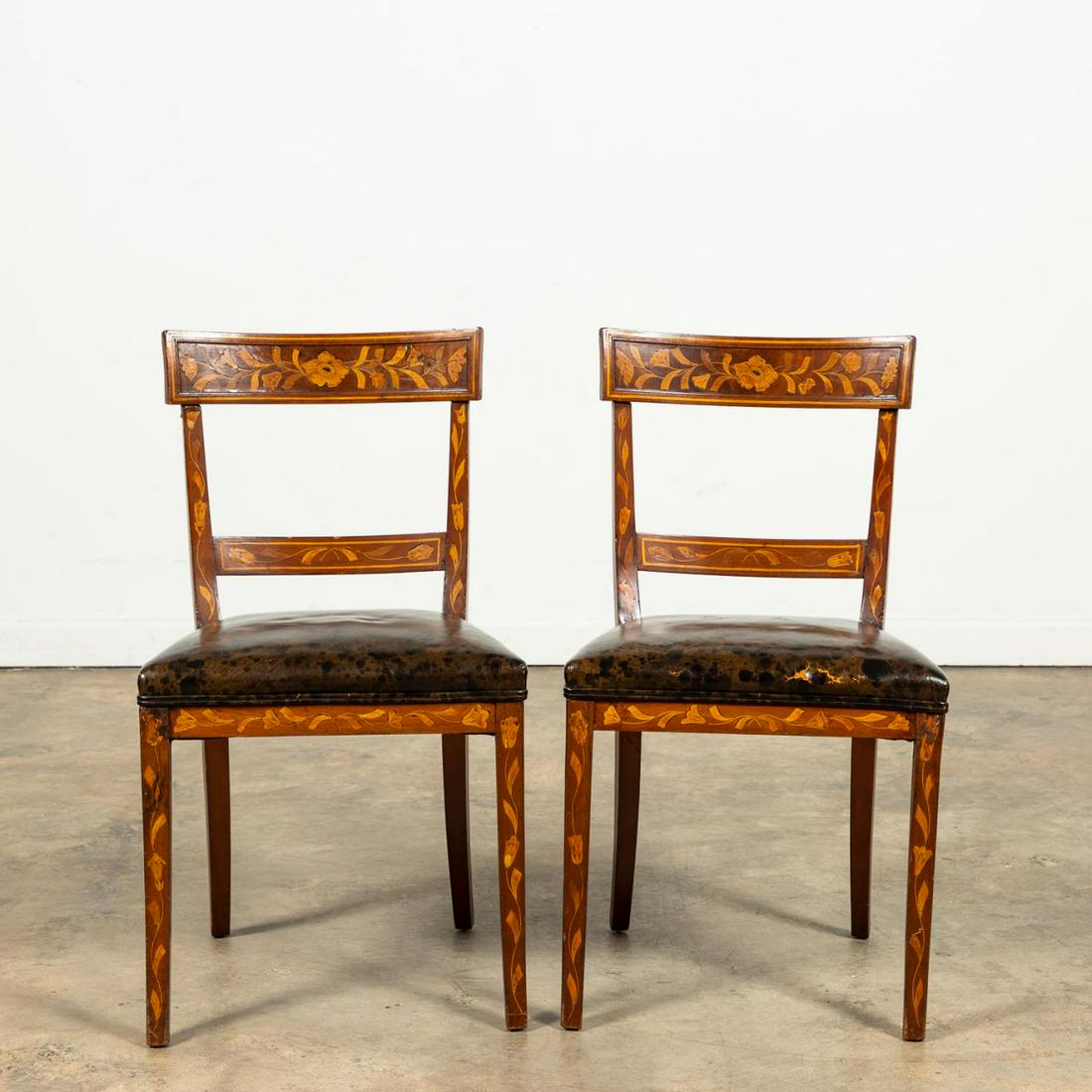 PR., 19TH C. DUTCH FLORAL MARQUETRY SIDE CHAIRS (1 of 7)