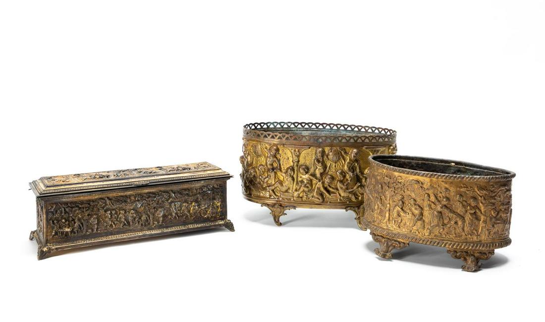BARBOUR SILVER CO. REPOUSSE BOX & TWO JARDINIERES (1 of 8)