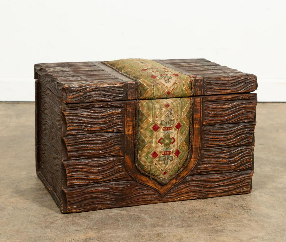 19TH C. BLACK FOREST CARVED LOG-FORM TRUNK (1 of 6)