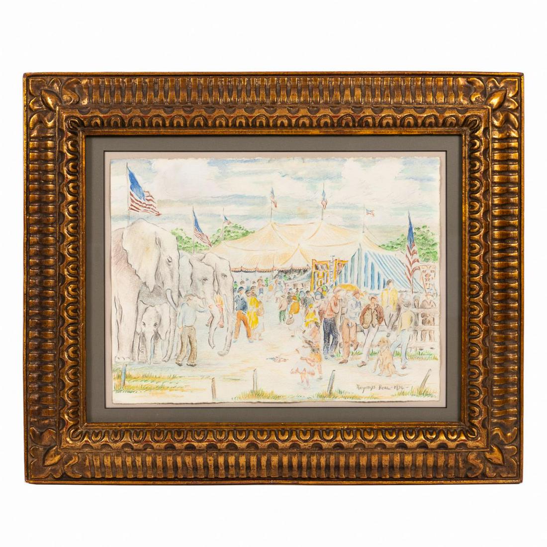 REYNOLDS BEAL CIRCUS SCENE, PASTEL ON PAPER, 1936 (1 of 3)