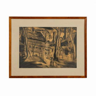 CHARLES BURCHFIELD, "COMMUNITY PARK", DRAWING 1937: Charles Ephraim Burchfield (American/New York,1893-1967). "Community Park" -1937, graphite and conte. Signed with monogram and dated lower right of center; framed. Note: Purchased at Christie's Sept.