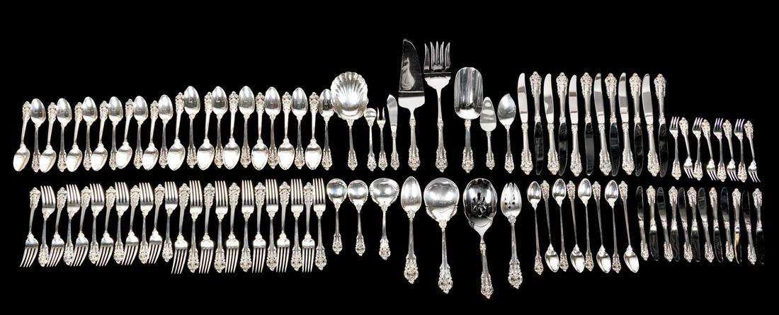 WALLACE "GRAND BAROQUE" STERLING FLATWARE, 104PC (1 of 7)